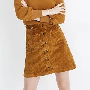 Madewell Corduroy A-Line Mini Skirt: Patch Pocket Edition - Size 6 Antique Gold